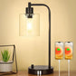 Industrial Table Lamp with Glass Shade, Stepless Dimming, USB-A and USB-C Charging Ports, Power Outlet, Bedside Desk Lamp