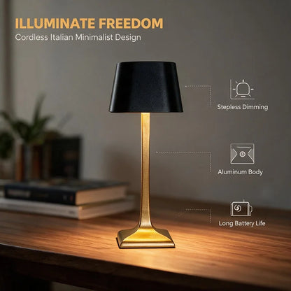 Rechargeable LED Square Table Lamp, Aluminum, 5200mAh Battery, USB-C Charging, Touch Dimming, IP54, Non-Slip Base