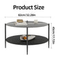 32.28" Modern Round Coffee Table with Black Tempered Glass Top & Solid Walnut Wood Storage Shelf