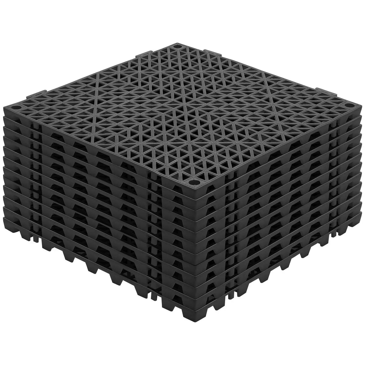 12-Pack Interlocking PVC Drainage Floor Tiles 12x12 Inch, Non-Slip Modular Mats for Bathroom, Kitchen & Pool, Black
