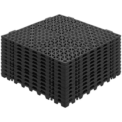 12-Pack Interlocking PVC Drainage Floor Tiles 12x12 Inch, Non-Slip Modular Mats for Bathroom, Kitchen & Pool, Black