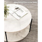 2-Tier Round Coffee Table with Storage Shelf, Marble-Style Wood Center Table for Living Room & Bedroom