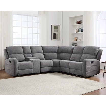 Fabric L-Shaped Reclining Sectional Sofa, Large Corner Couch with Padded Headrests & 2 Cup Holders for Living Room