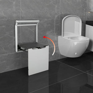 Wall-Mounted Folding Shower Seat with Padded Handrails – Slow-Close Space-Saving Bath Bench, 330 lb Capacity