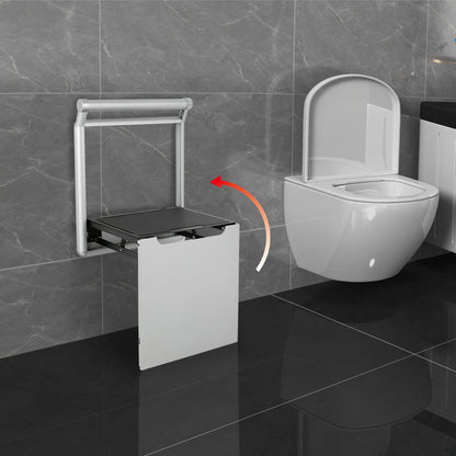 Wall-Mounted Folding Shower Seat with Padded Handrails – Slow-Close Space-Saving Bath Bench, 330 lb Capacity