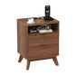 Walnut Fluted Wood Nightstand with Charging Station, Drawer & Open Shelf, Bedside Table with USB Ports & AC Outlets for Bedroom