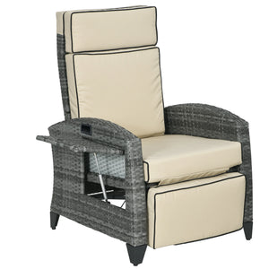 Outdoor Recliner Lounge Chair with Adjustable Backrest & Cushion – Patio Chaise Seating, Khaki
