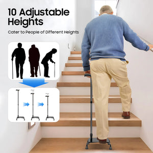 2-in-1 Adjustable Stair-Climbing Assist Cane with Support Step – 330 lbs Capacity Walking Aid for Seniors