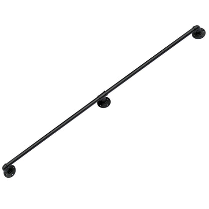 Black Pipe Stair Handrail – Rustic Wall-Mounted Railing with Round Corners, 4FT–16FT