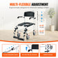 Shower Commode Wheelchair with 4 Locking Wheels – 3-Level Height Adjustable, Flip-Up Arms & Footrests, 5L Removable Bucket