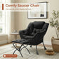 Modern Lounge Chair with Foldable Ottoman – Oversized Cushioned Reading Armchair with Footrest & Side Pocket