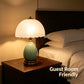 Vintage Green Crackle Ceramic Table Lamp with Pleated Scalloped Frosted Glass Shade and Antique Gold-Tone Metal Base