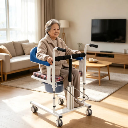 Hydraulic Patient Transfer Chair with Commode – Adjustable 16.5–24" Height, 198 lbs Capacity
