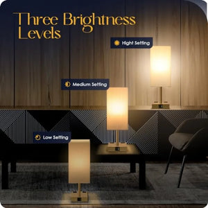Bedside Table Lamps Set of 2, 3-Way Dimmable Nightstand Lamps with USB-A and USB-C Charging Ports, 2 AC Outlets and 3000K LED Bulbs