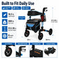 Lightweight All-Terrain Rollator Walker with Seat – Foldable Aluminum Walker, 8" Rubber Wheels, Blue