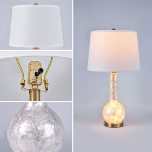 28-Inch Table Lamp with Shell Body, Linen Shade and LED Night Light, Bronze Base, Ships from USA