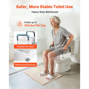 5" Raised Toilet Seat with Arms – Widened Toilet Riser with Padded Handles, 300 lb Capacity