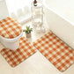 Orange Plaid Bathroom Rug Set, Non-Slip Absorbent Bath Mat & Toilet Cover