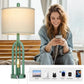 27-Inch Coastal Table Lamp, 3-Way Dimmable Touch Control, USB-A and USB-C Ports, AC Outlet, Vintage Bedside Nightstand Lighting