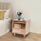 2-Tier Rubberwood Bedside Nightstand with Drawer, Glass Storage Cabinet, Flip-Top Door & Anti-Slip Feet for Bedroom & Living Room