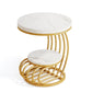 2-Tier Round Side Table with Faux Marble Top & Storage Shelf, Modern White and Gold End Table