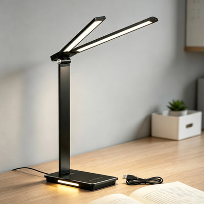Double-Head LED Desk Lamp, 13W USB Powered, 88 LEDs, Foldable and Dimmable, 5 Color Modes, 3000K–6000K