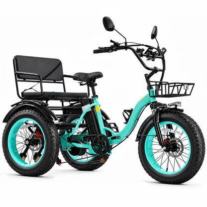 1000W Folding Electric Tricycle for Adults, 48V 16Ah Battery, Fat Tires, 5-Level Pedal Assist, Walk Mode, 45-Mile Range