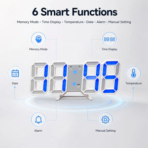 3D LED Digital Alarm Clock with Night Light, Adjustable Brightness, Wall-Mount Electronic Clock for Bedroom & Living Room