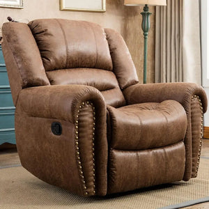 Classic Leather Manual Recliner Chair, Traditional Single Sofa with Padded Arms & Backrest for Living Room