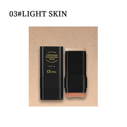 Solid Cream Foundation & Concealer with Sponge and Brush, Long-Wear Makeup Base