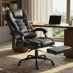 7-Point Vibrating Massage Office Chair with Footrest, High Back Reclining Computer Chair with Lumbar Support – Black