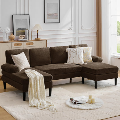 U-Shaped 4-Seater Sectional Sofa – Upholstered Lounge Sleeper Couch with Removable Cushions for Living Room