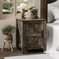 18" Rustic Farmhouse Nightstand with Charging Station – Barn Door Bedside Table with Adjustable Shelf & Storage