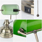 Green Glass Bankers Desk Lamp with 2 USB Ports, Pull Chain Switch and Brass Base
