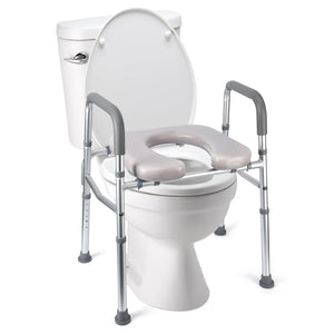 Height Adjustable Raised Toilet Seat with Padded Seat – Homecare Commode & Bathroom Safety Frame, 350 lb Capacity