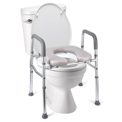 Height Adjustable Raised Toilet Seat with Padded Seat – Homecare Commode & Bathroom Safety Frame, 350 lb Capacity