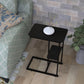 C-Shaped Side Table with Storage Shelf, Wood Grain Sofa Snack Table & Laptop Stand for Small Spaces