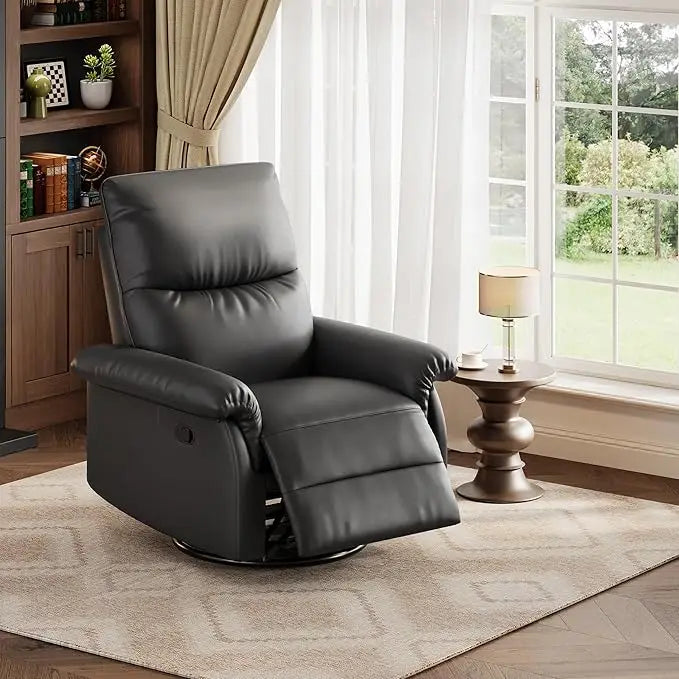 360° Swivel Rocker Recliner Chair – PU Leather Glider Nursery Chair with Deep Seat & Padded Armrests for Living Room
