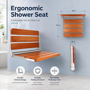 Wall-Mounted Folding Shower Seat – Stainless Steel Fold-Down Bath Bench for Seniors, 400 lb Capacity