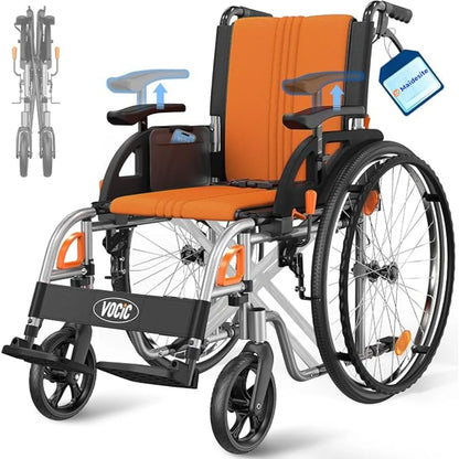 Lightweight Foldable Manual Wheelchair – Steel Frame with Flip-Up Armrests & Quick-Release Leg Rests for Travel