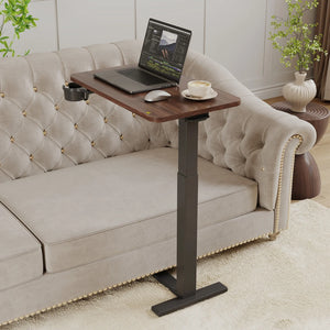 Height Adjustable Overbed Table with Hidden Wheels & Cup Holder, Mobile Sit-Stand Rolling Laptop Desk for Bed & Sofa