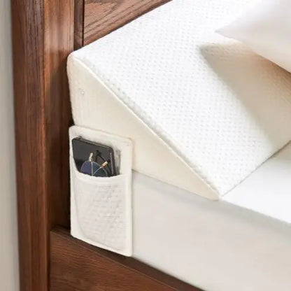 Memory Foam Bed Gap Filler Pillow, Triangle Headboard Wedge Cushion with Side Pockets, Washable Cover, Queen & King