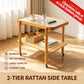 2-Tier Rolling Side Table with Tempered Glass Top, Rattan Shelf & Lockable Wheels for Living Room and Bedroom
