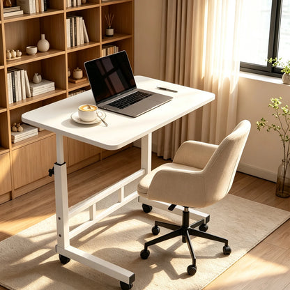 Height Adjustable C-Shaped Standing Desk with Wheels, Mobile Rolling Laptop Computer Workstation for Bed, Sofa & Home Office