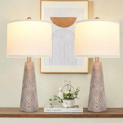 Rustic Farmhouse Bedside Table Lamps, Set of 2, with 3-Way Dimming and Horizontal Stripe Design