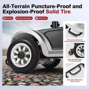 4-Wheel Foldable Electric Mobility Scooter for Adults, 12Ah Battery, Carbon Steel Frame, Electromagnetic Brake, Silver