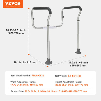 Adjustable Toilet Safety Rails – Width & Height Adjustable Bathroom Support Frame, Fits Most Toilets, 300 lb Capacity