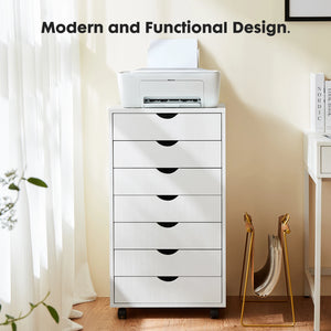 7-Drawer Rolling Storage Cabinet with Wheels, Wooden Chest Dresser & Mobile File Organizer for Bedroom, Office & Living Room