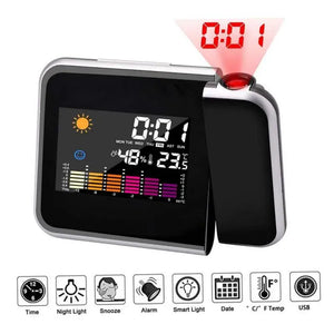 LED Digital Projection Alarm Clock with Night Backlight, Adjustable Projector Angle & Color Display for Bedroom and Living Room
