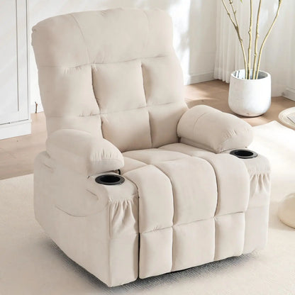360° Swivel Rocker Recliner Chair – Manual Upholstered Lounge Chair with Cup Holders & Side Pockets for Living Room